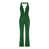 Schmaler Jumpsuit mit V-Ausschnitt, offener Rückentasche